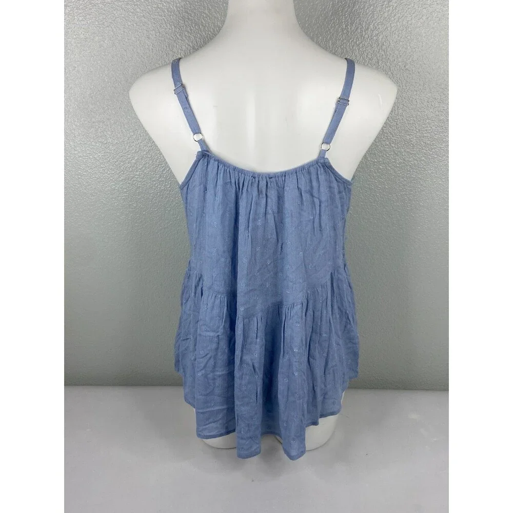 GiGiO Women Medium Blue Babydoll Top Semi Sheer Ribbed Strappy NWT - Picture 5 of 9